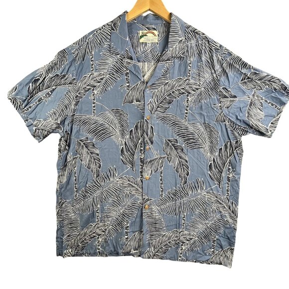 Paradise Found Shirt Mens 2XL Blue Palm Leaf Hawaiian Aloha Made in Hawaii Rayon - Picture 1 of 8